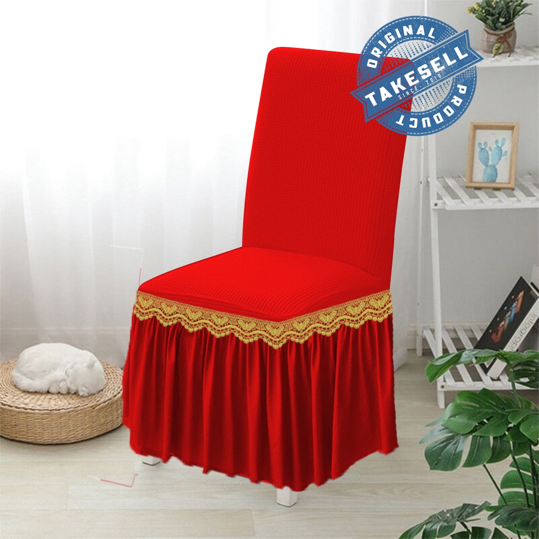 Red Velvet HoneyComb Frill Chair Cover