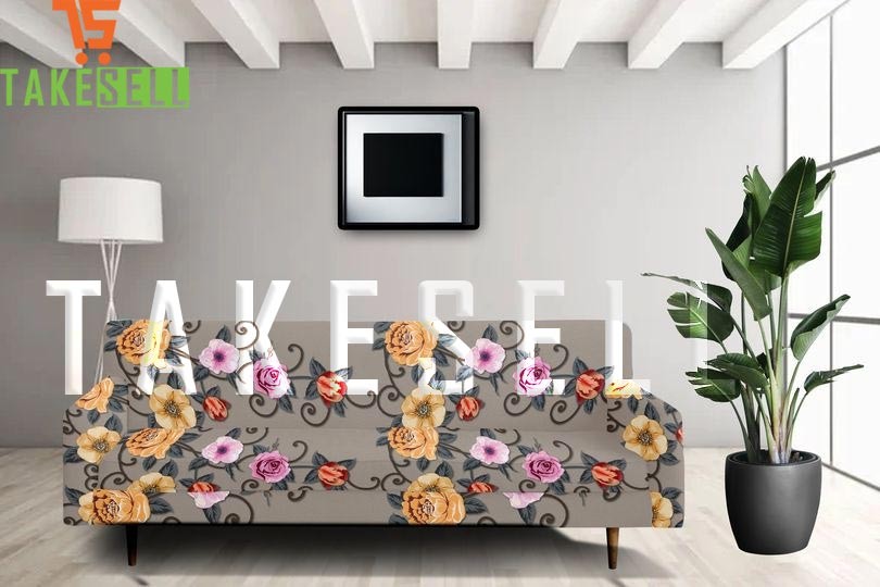 Brown color 3+1+1 China Print Sofa Cover