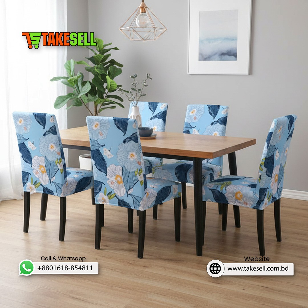 Sky Blue floral china Print Chair Cover