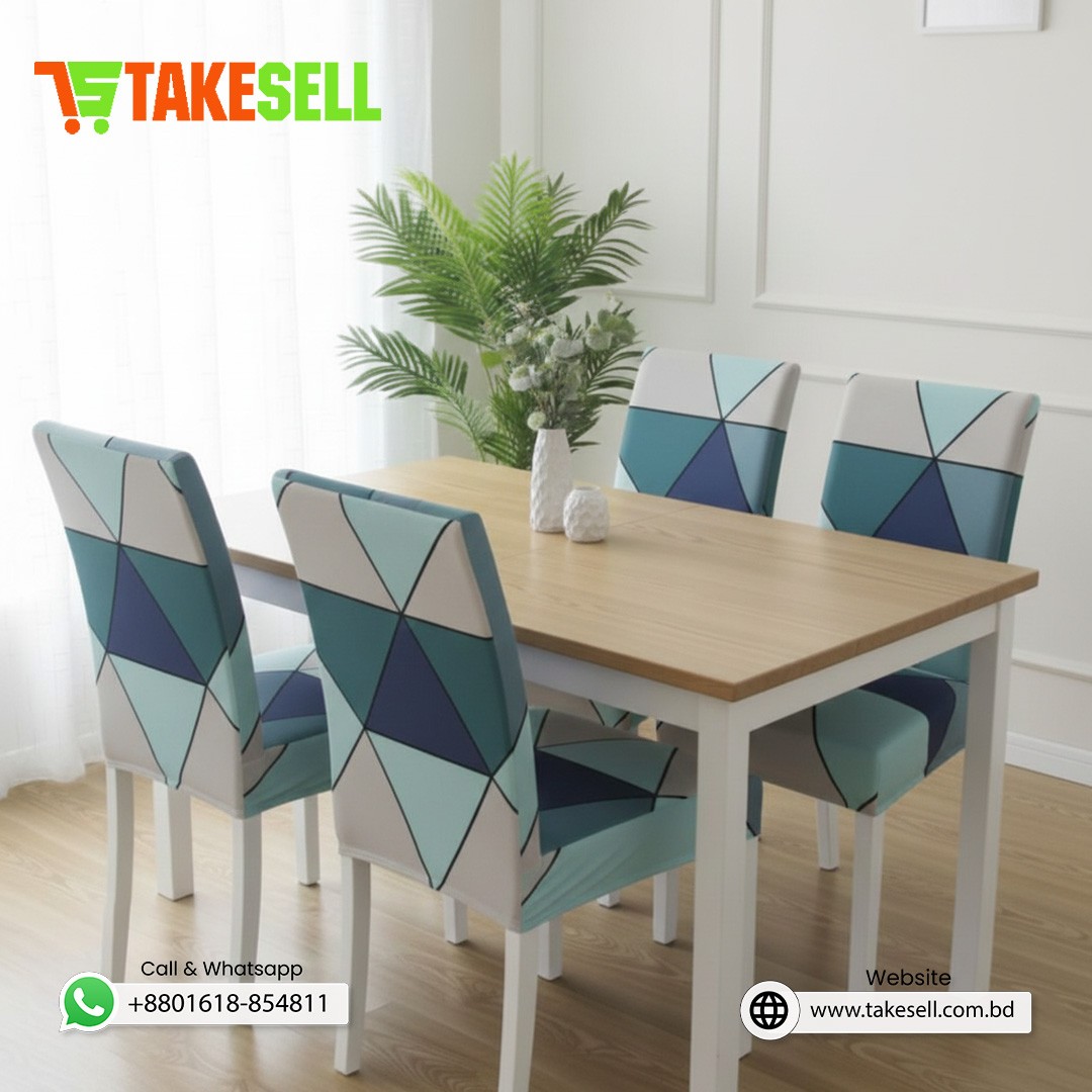 China Print Chair Cover - Teal & Blue Geometric