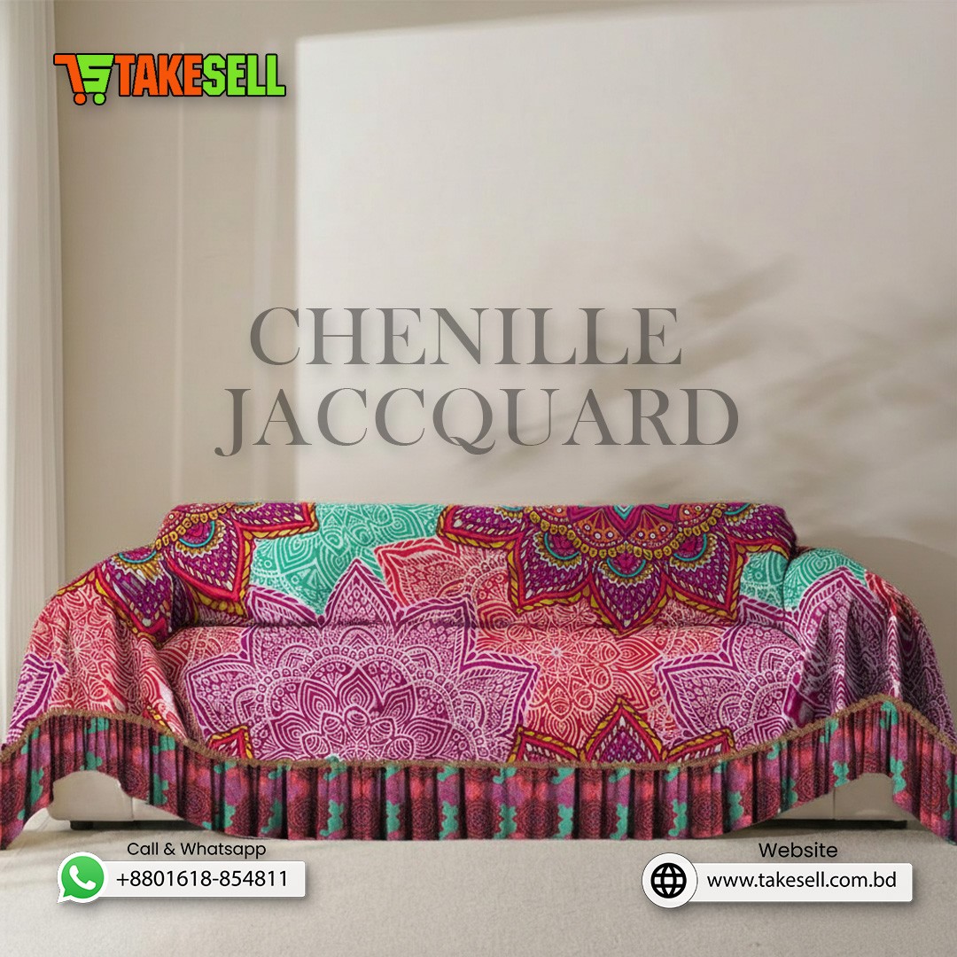 Vibrant mandala Chenille jacquard Sofa Cover Full Spandex 2+2+1
