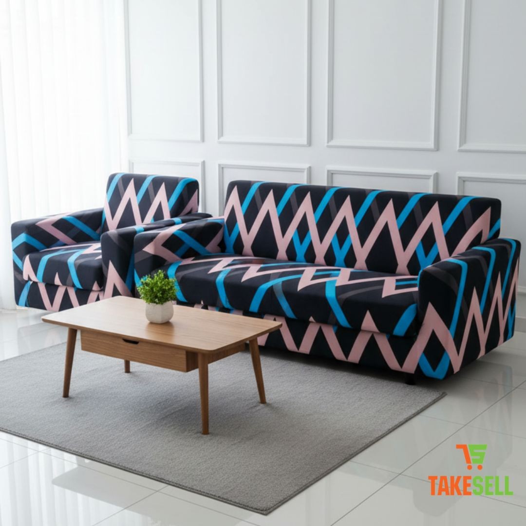 China Print Sofa Cover - Neon Zigzag Chevron Pattern
