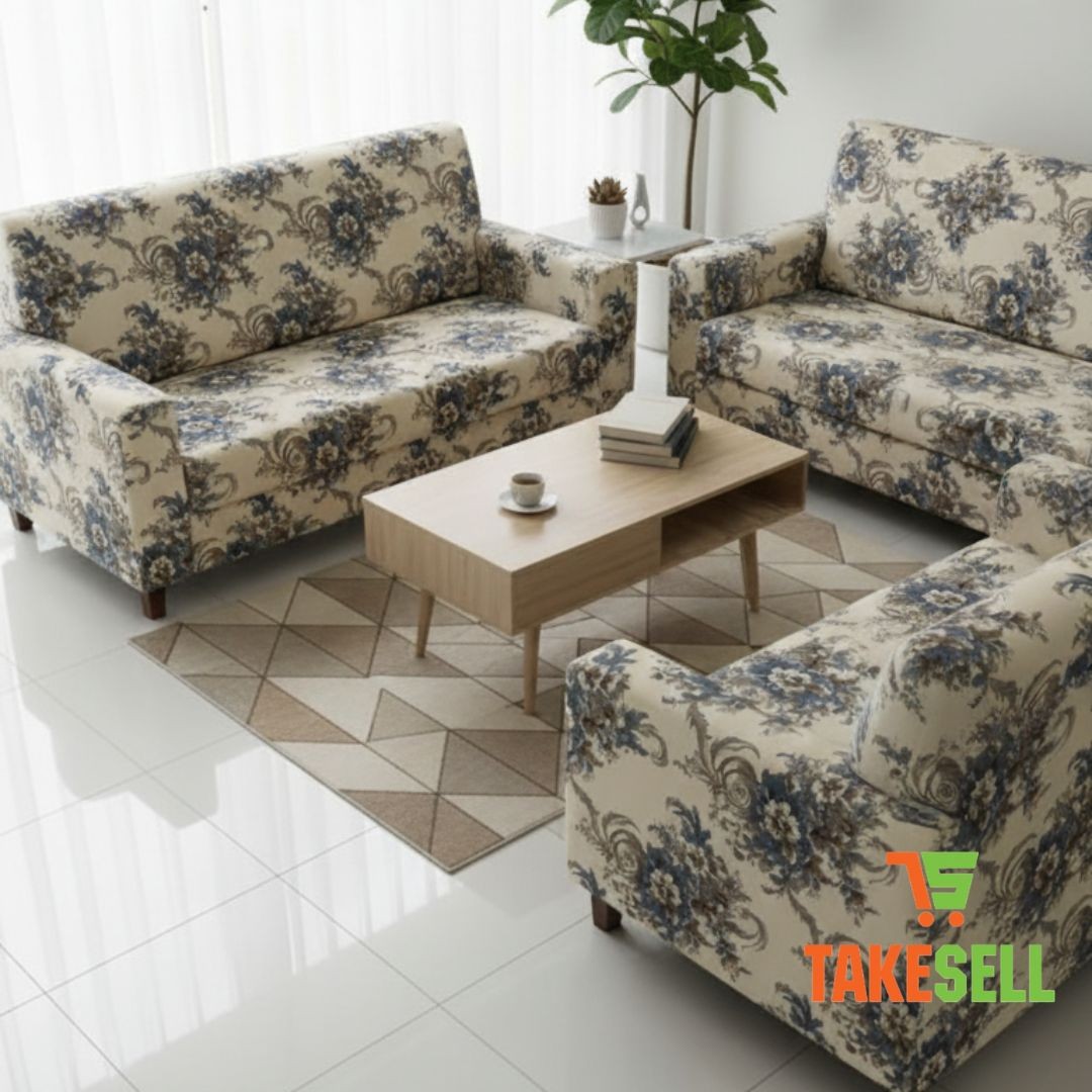 Blue Chintz Toile Floral Sofa Cover