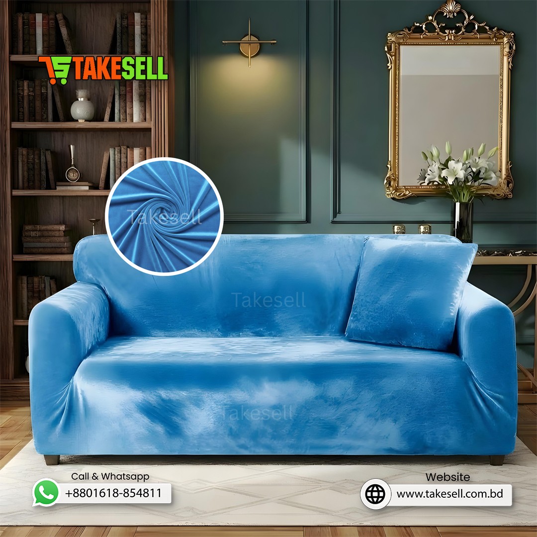 Sky Blue Velvet Sofa Cover