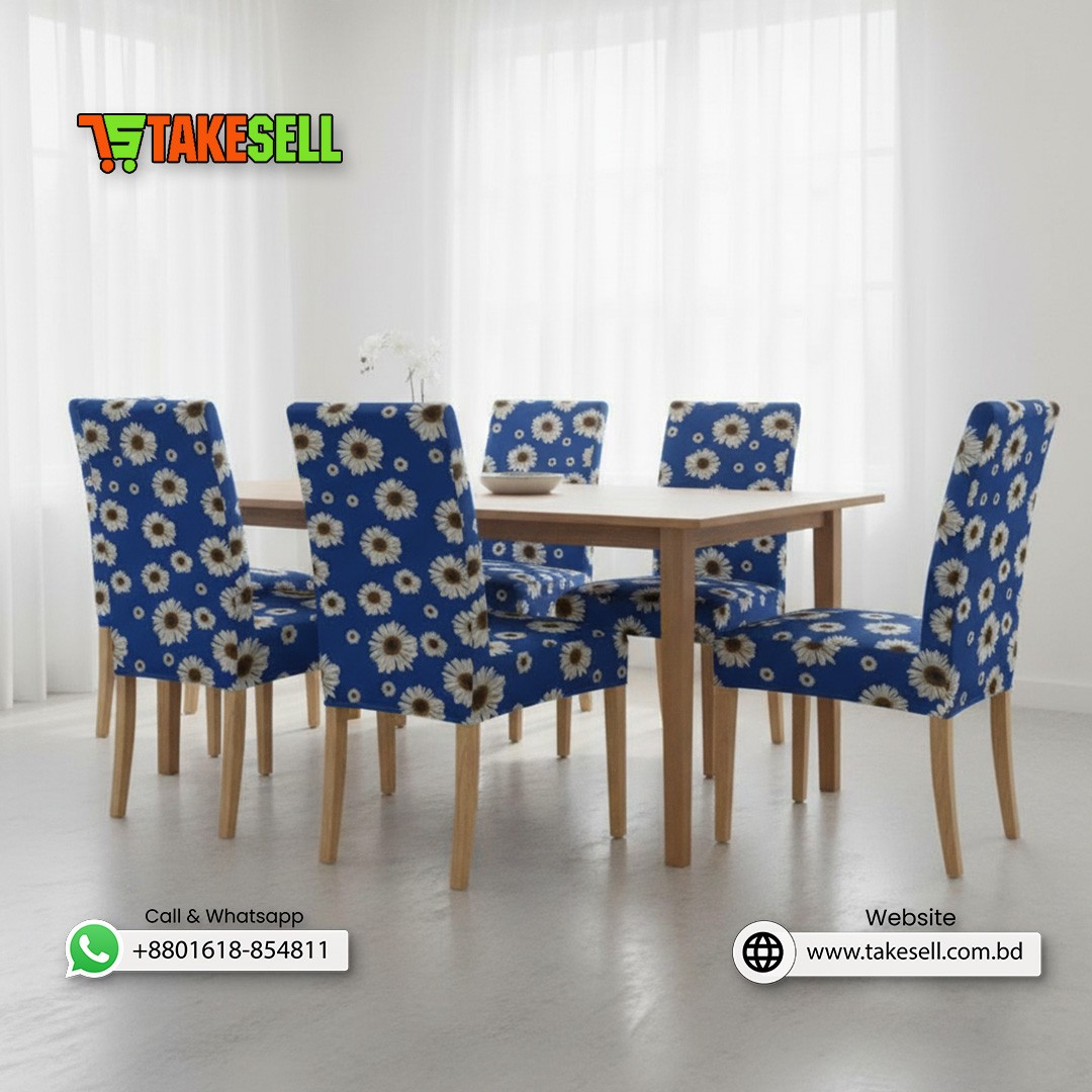 Blue Daisy Flower Print Stretch Dining Chair Cover