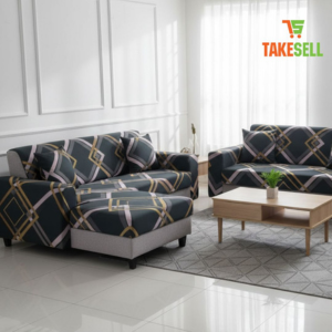 Luxury Gold Geometric Design Stretch Sofa Cover - Modern & Premium