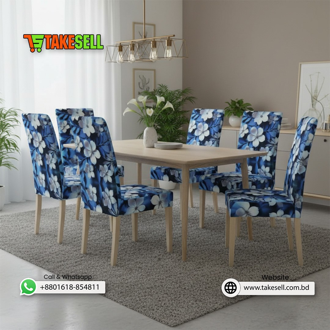 Deep Blue Floral Dining Chair Cover