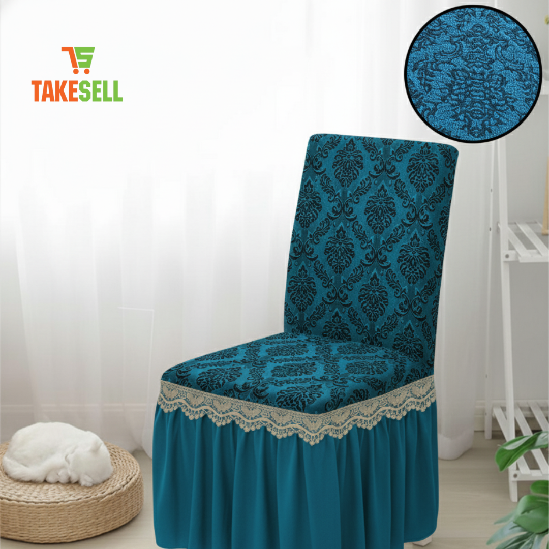 Teal Baroque Scroll Jacquard Sofa Cover