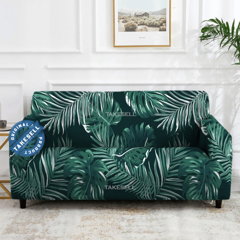 Lush Monstera & Palm Leaf Stretch Sofa Cover