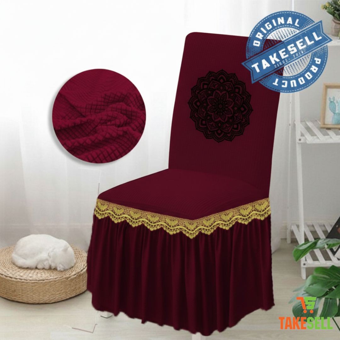 Maroon Majesty HoneyComb Frill Chair Cover