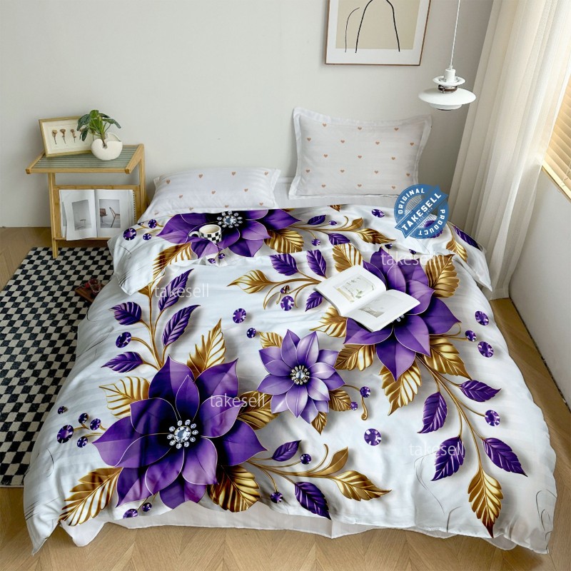 Purple Gold Floral Comforter King Size