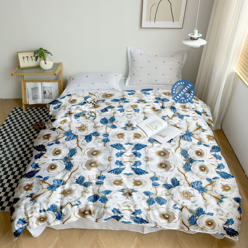 White and Blue Leaf Print  Comforter King Size